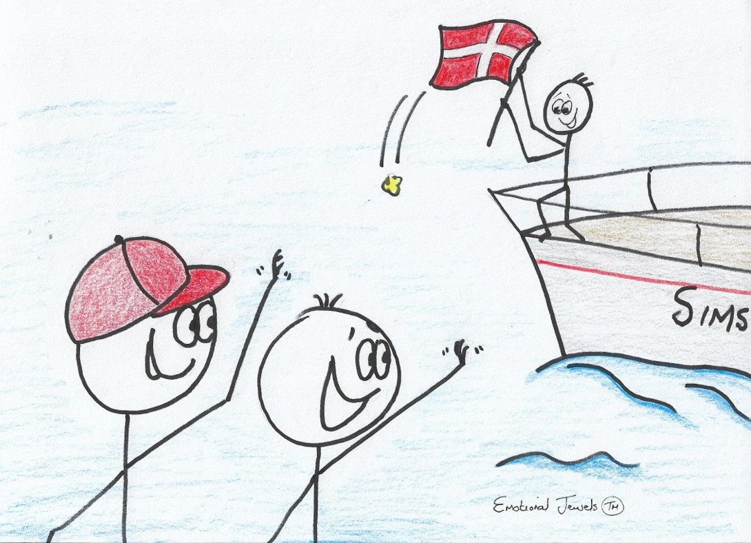 Sims waving Danish flag